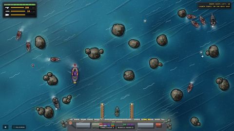 Mission 4: a warship among rocks and enemy boats