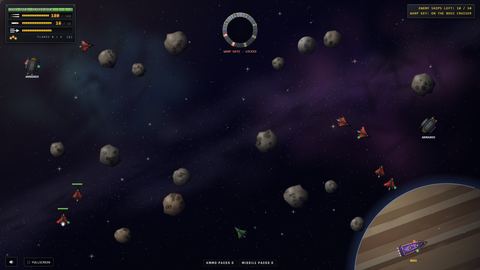Mission 7: spaceships among asteroids beside a planet